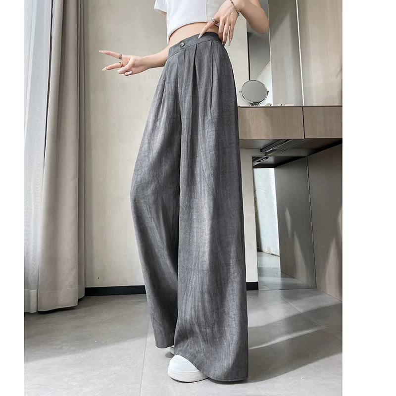 Casual Wide-leg Pants Women's 2025 Spring Thin High-waisted Drooping Straight-leg Pants Mopping Lazy Gray Pants korean style
