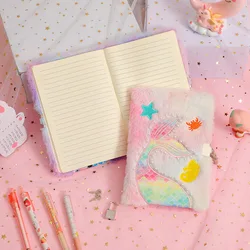 A5 Plush Notebook With Lock Cute Cartoon Mermaid Hand Ledger Girl Gift Student Stationery Supplies Diary Children'S Note Book