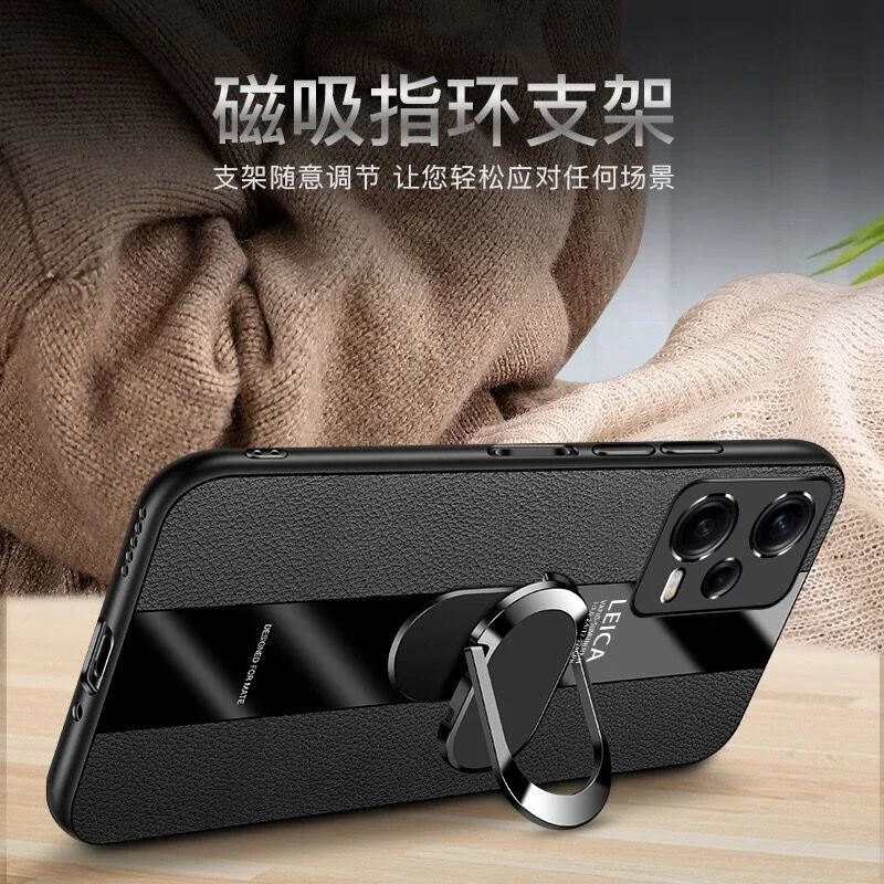 جراب هاتف بحلقة مغناطيسية لـ Xiaomi ، غطاء جلد فاخر ، مصد لـ Redmi Note 12 Pro Plus ، Note12 ، توربو