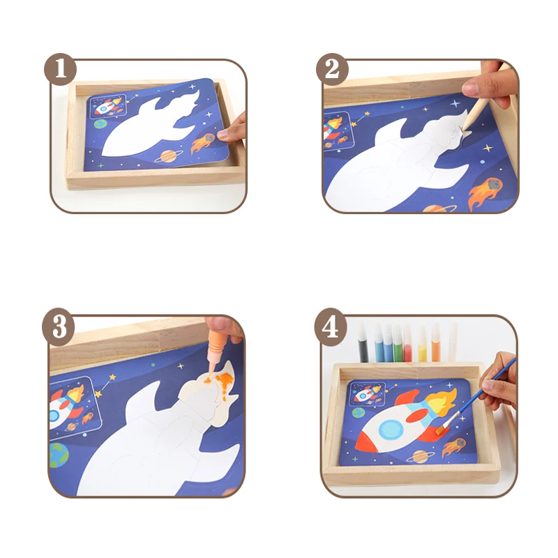 Peinture au sable en bois Montessori pour enfants, jeu de Graffiti, bac à sable éducatif, formation des compétences pratiques, jouets de dessin pour enfants