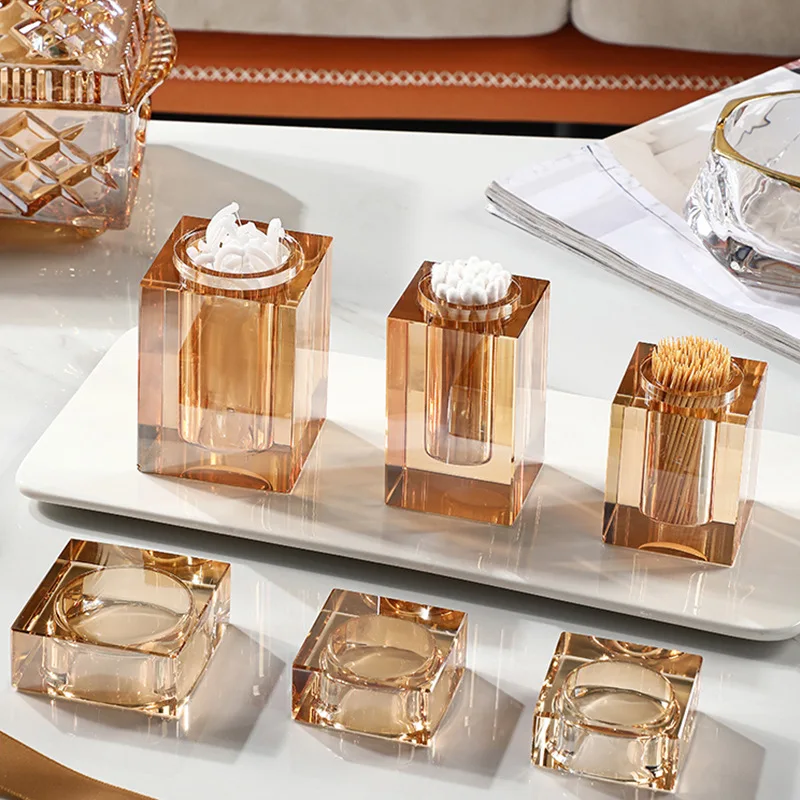 Luxury Crystal Glass Toothpick Box Barrel Home Dining Table Hotel Cotton Swab Dental Floss Storage Box Jar Clear Glass Container