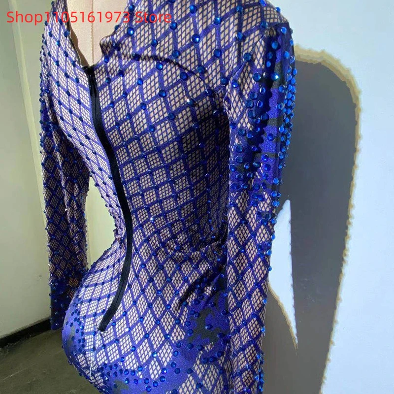 Party Party Performance sexy DJ Strass Stretch blau Overall GOGO Bühnenkostüm Sängerin Body