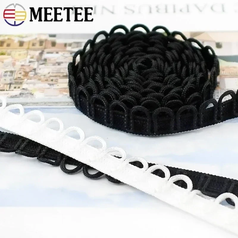 2/5/10M Nylon Elastische Band U-form Schleife Knopfloch Kragen Knopf Hochzeit Kleid Spitze band Trim Strap DIY Nähen Zubehör