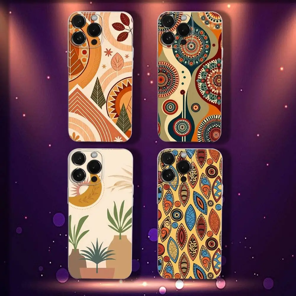 Custodia per telefono con arte astratta bohémien per iPhone 17,16,15,14,13,12,11 Pro,Max,Plus,X,XS,XR,SE4,E Mini Cover morbida trasparente