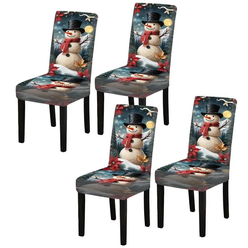 4/6 قطع من أغطية كراسي الطعام الشتوية بنمط رجل الثلج وقابلة للغسل في الغسالة وقابلة للإزالة وواقيات الكراسي المزخرفة لغرفة المعيشة #1