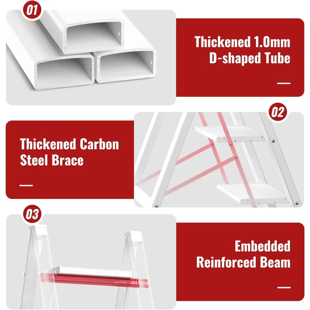 Escada dobrável de alumínio com degraus antiderrapantes para uso doméstico - leve e portátil