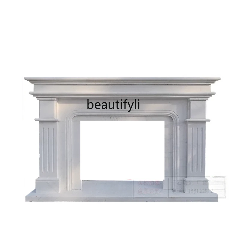 

French light luxury marble stone fireplace simple decoration living room stone carving white decorative cabinet customization