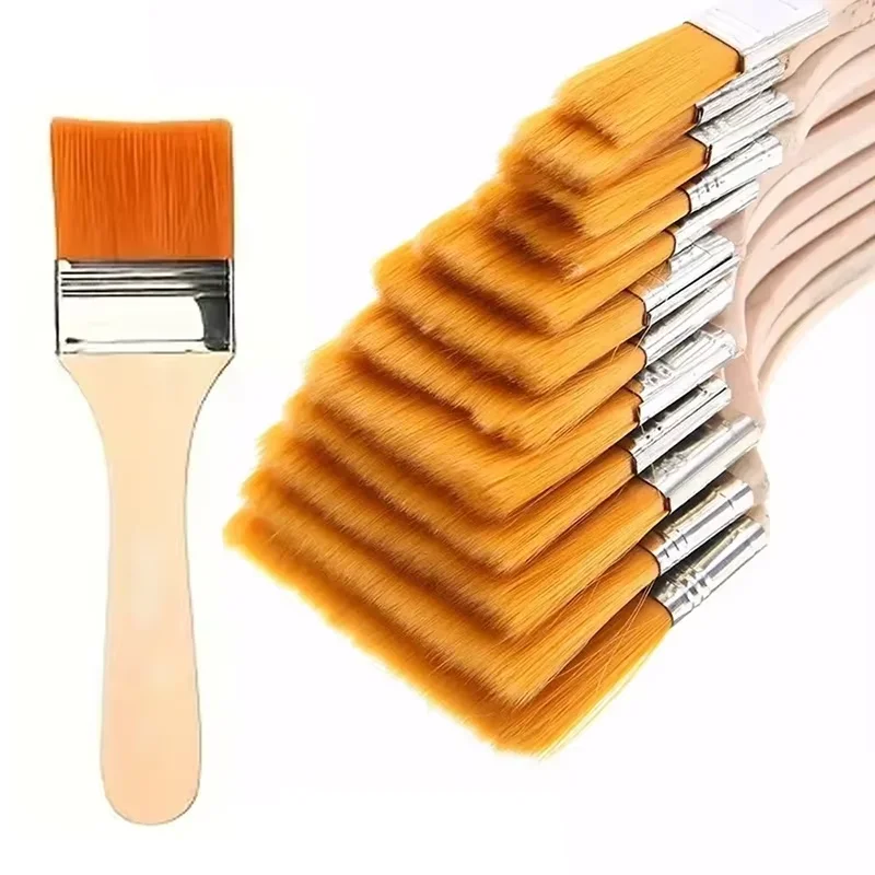 Conjunto de 1/12 Pincéis Planos de Nylon com Cerdas Sintéticas Premium para Pintura em Acrílico, Óleo e Aquarela - Materiais Essenciais de Arte