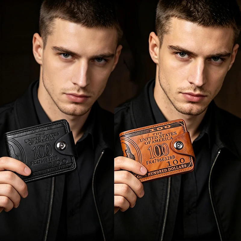 Men's Wallet Made of PU Wax Oil Skin Purse for Men Women Coin Purse Short Male Card Holder Wallets snap button Around Money Coin Purse