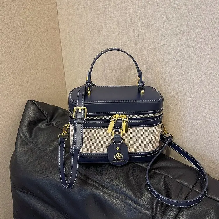 

Винтажная женская сумка-бокс из холщовой ткани и кожи с цветовыми блоками, ретро-косметичка, повседневная сумка через плечо