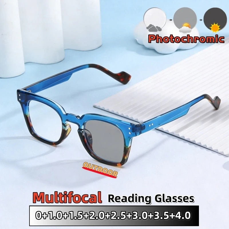 

Fashionable Square Thickened Frame High-definition Photochromic Reading Glasses Advanced Business UV Resistant Eyeglasses