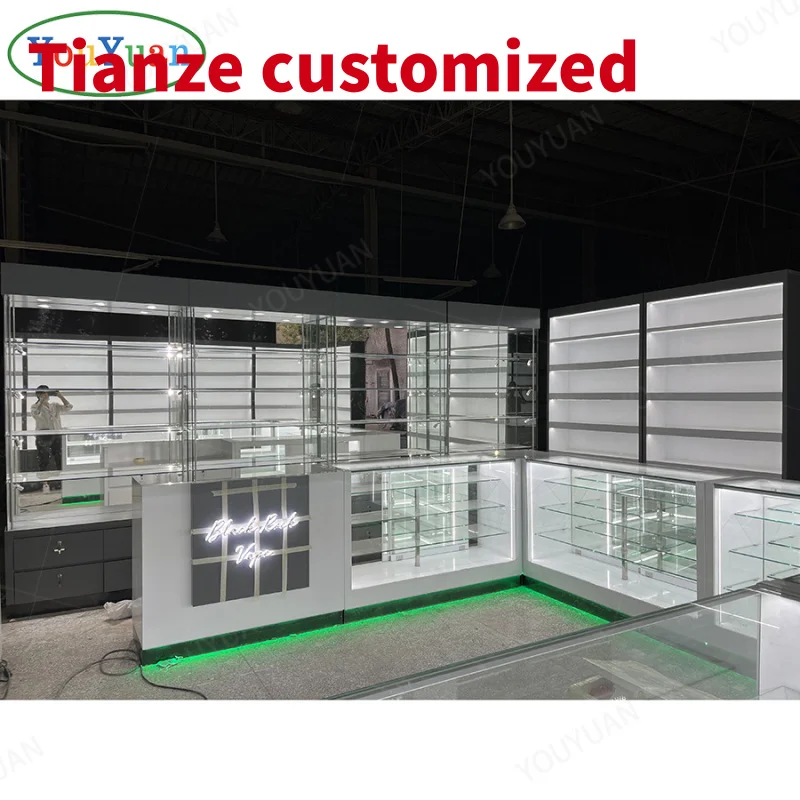 (customized)White Smoke Shop Show Cases Glass Vitrine Cigar Humidor Cabinet Showcases Glass Display 79 In Display Smoke Shop