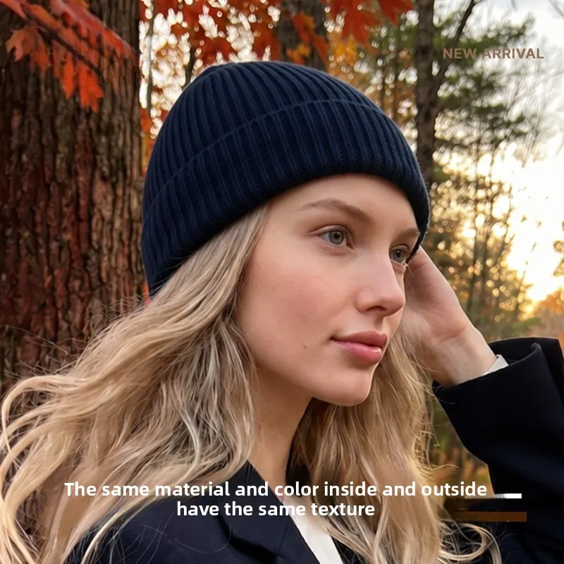 Popular Fashion Knitted Hat Men's Winter New Versatile Solid Color High Elastic Wool Hat Women's Casual Melon Fur Hat Tide