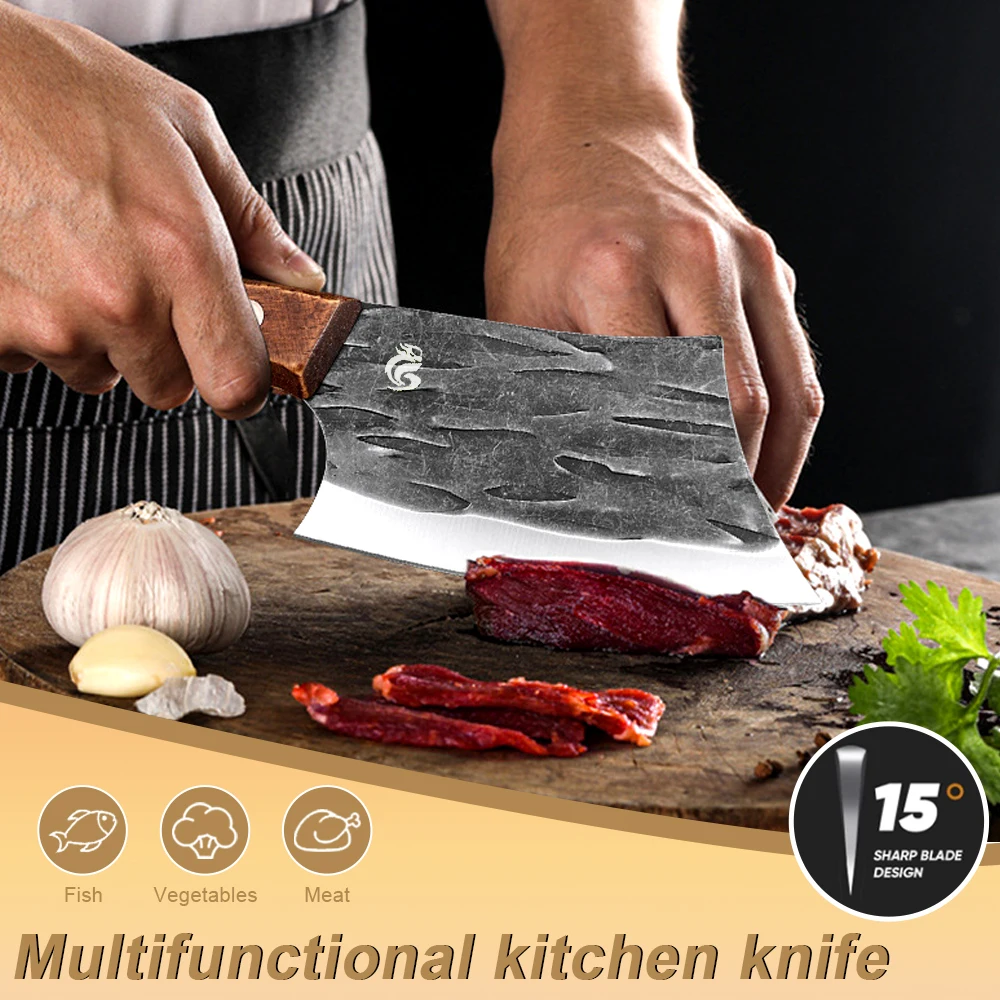 Mini Cleaver Knife Kitchen Knife with Wooden Handle Slicescutting Fish Maw Scale-Scraping Handle Boning Butcher Knife