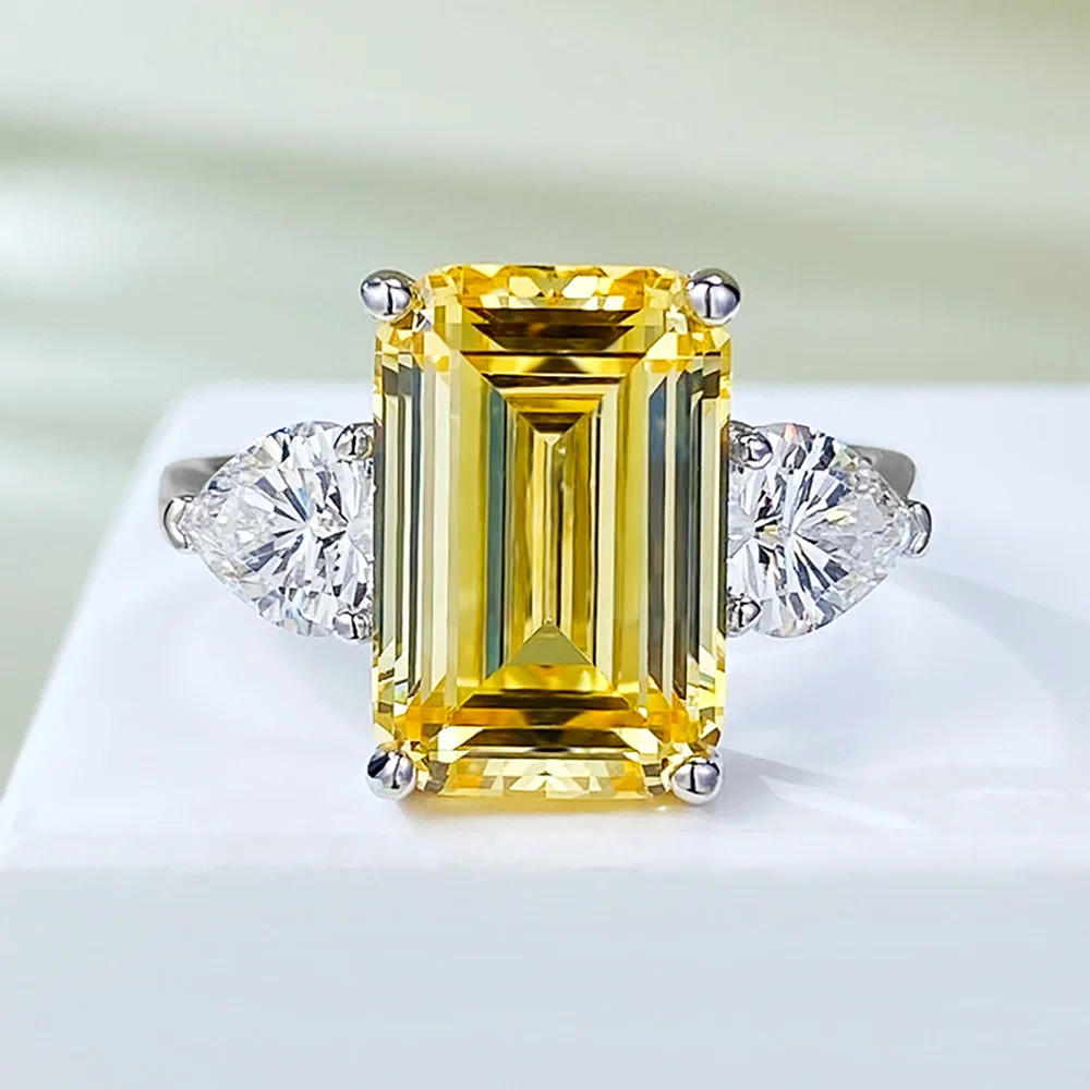 Charms 8*12mm Emerald Cut Topaz Pink Quartz Rings for Women S925 Silver Gemstone Lab Diamond Engagement Ring Party Fine Jewelry
