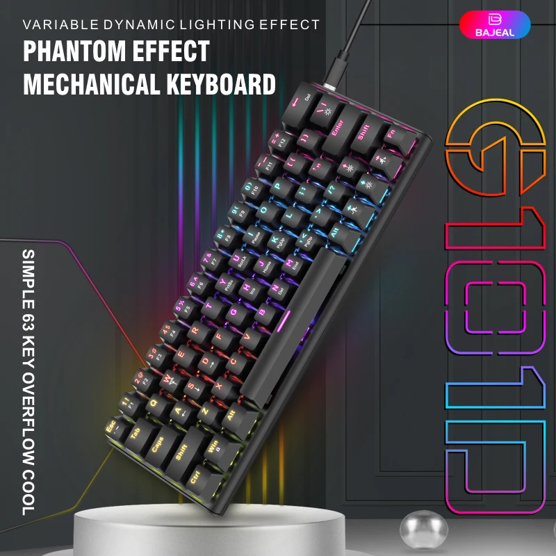 

G101D Mechanical Gaming Keyboard 63 Keys Compact Wired Computer Keyboard With RGB Color Lighting Keyboard For Laptop PC