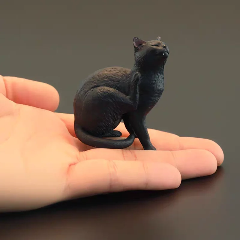 Solid simulation animal model scratch itch black cat ornament desktop house cats decoration