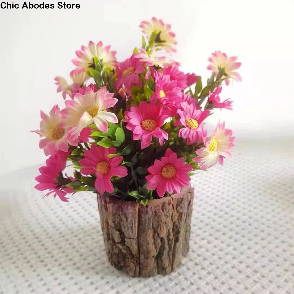 

Natural Appearance Artificial Green Plant Realistic Handmade Bark Bucket Decoration Plastic Bark Cup Flower Pot Living Room