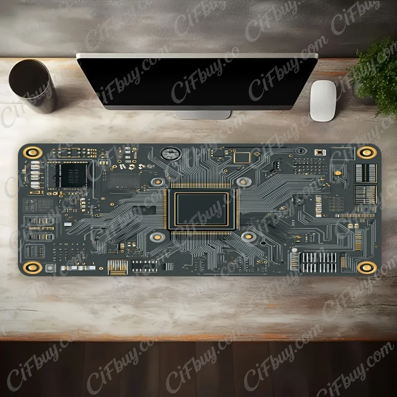 CIFbuy Large Black Gold Circuit Board Chip Tech Style Gaming Mouse Pad Non Slip Washable Rubber Base Extended Desk Mat For PC