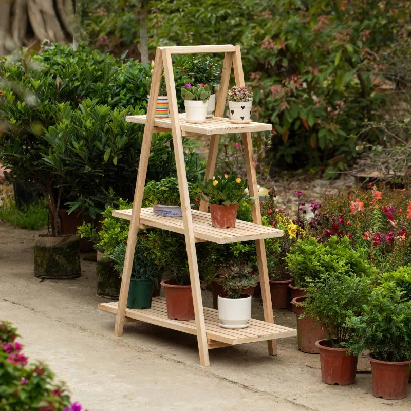 

Shelf Multi-layer solid wood folding living room Balcony Indoor ladder Flower pot Flower rack Succulent rack American country