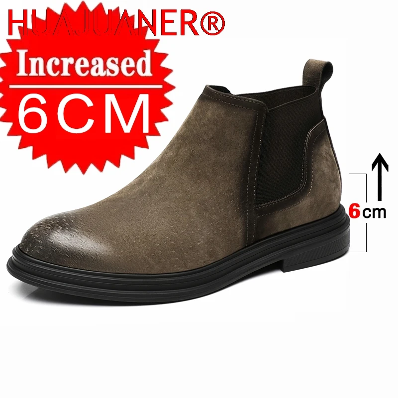 

Luxury Men's Internal Height Increasing Chelsea Boots Frosted Ankle Boots High Top Men's Height Increasing Casual Boots