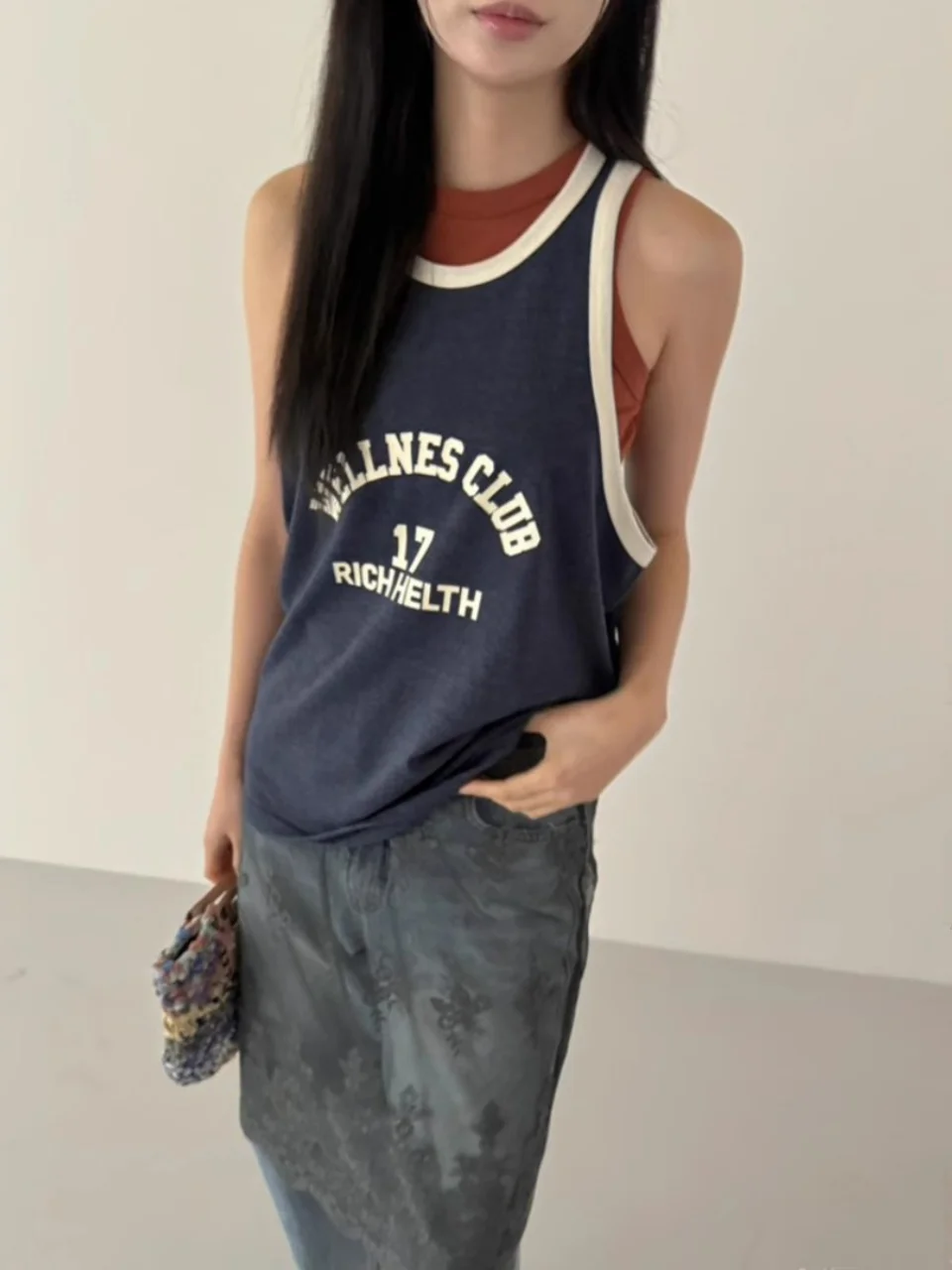 Dongda Gate Primavera Verano 2025, Nuevo Chaleco Versátil con Estampado de Letras en Bloques de Color, Top Holgado para Mujer, Estilo Informal, Delgado, para el Trabajo...