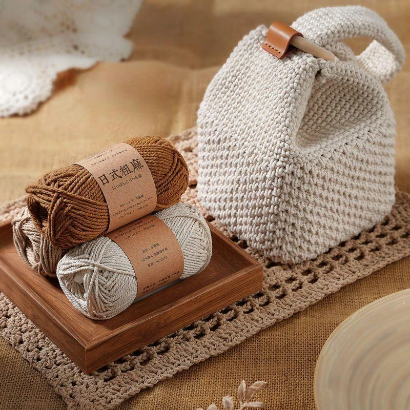 Gaya Jepang benang rami kasar tenunan tangan DIY tas topi kait sepatu benang katun Linen hutan kecil benang renda Crochet