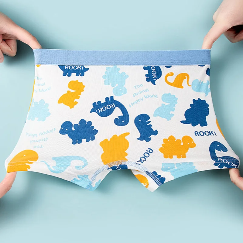 4 pcs Boys Boxer Sets Briefs Kids Cotton Underwear Breathable Underpants Teenager Cartoon Dinosaur Print Children Panties New