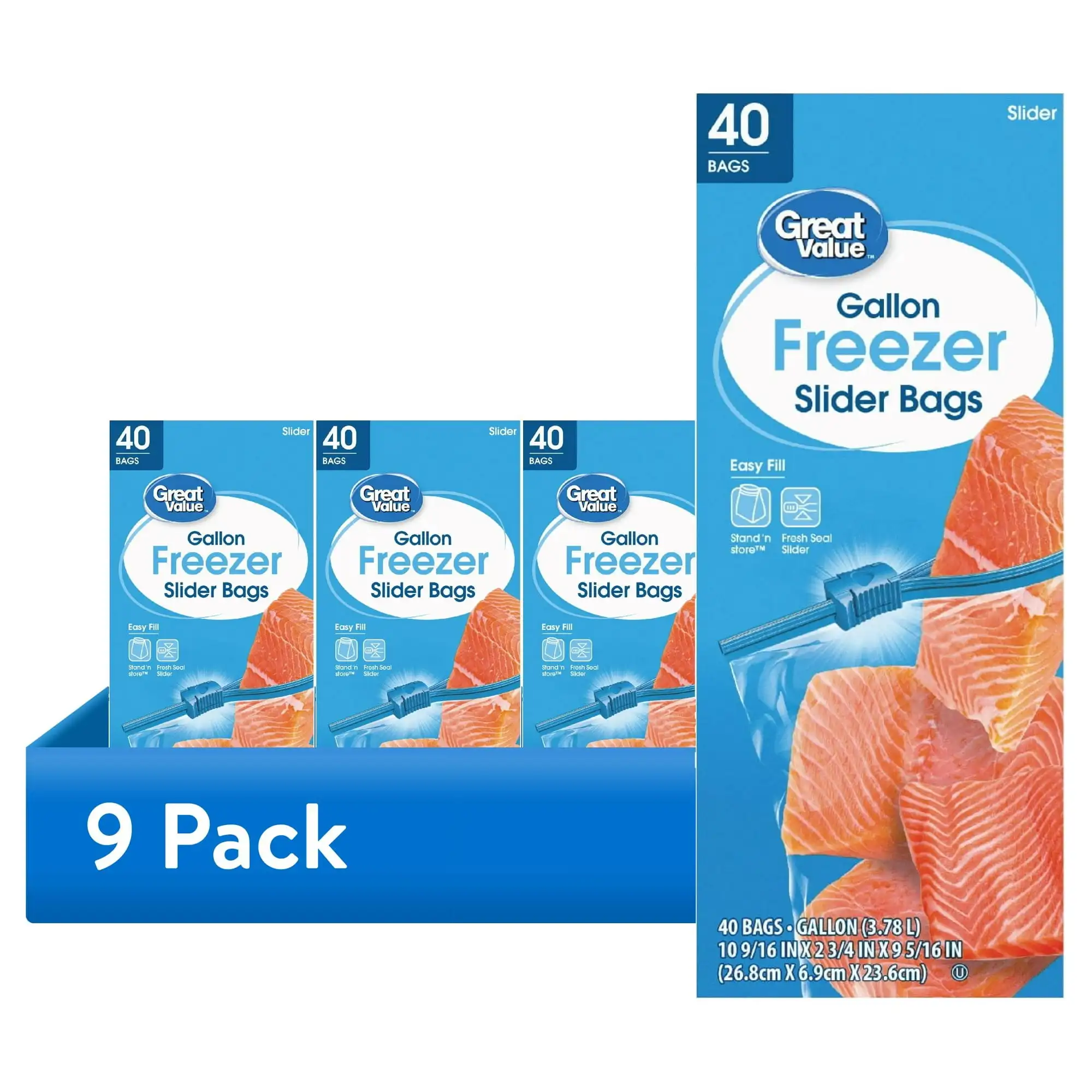 

(9 pack) Great Value Freezer Guard Slider Zipper Bags, Gallon Freezer, 40 Count