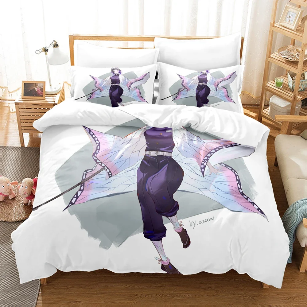 3D Print Kochou Shinobu Bed Linen Anime Demon Slayer Bedding Set 200x200 Teens Boys Twin Single Queen King Full Duvet Cover Sets