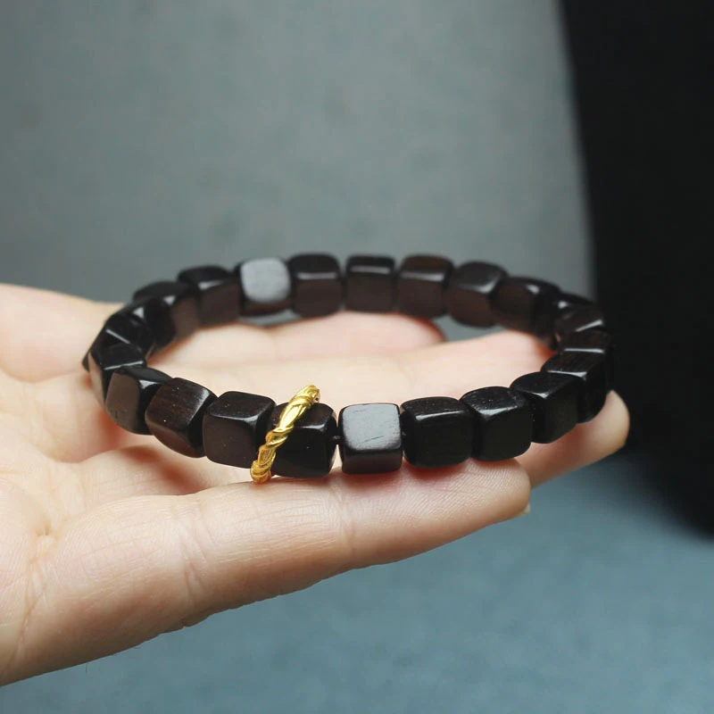 Ebony wood cube bracelet, sugar cube bracelet, small red bean running ring bracelet for men and women