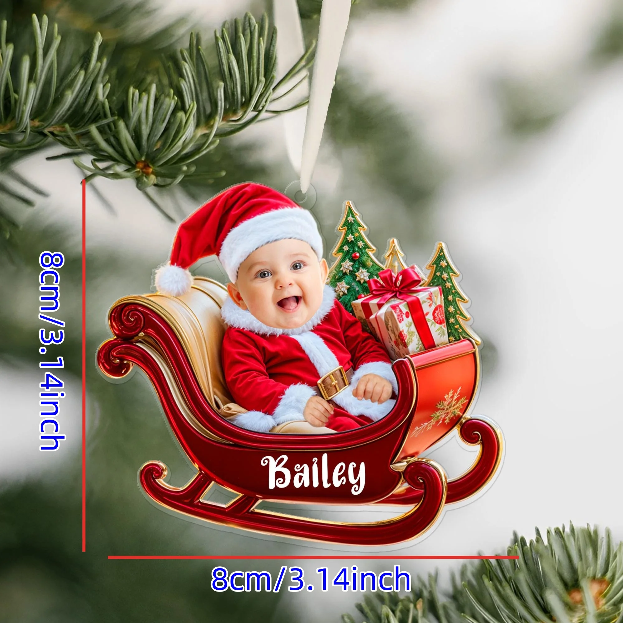 1PC Custom PMMA Pendant - Personalized Portrait, Sleigh Design, DIY, Laser Engraved, Ideal Christmas Decor & Gifts, Festive Dail