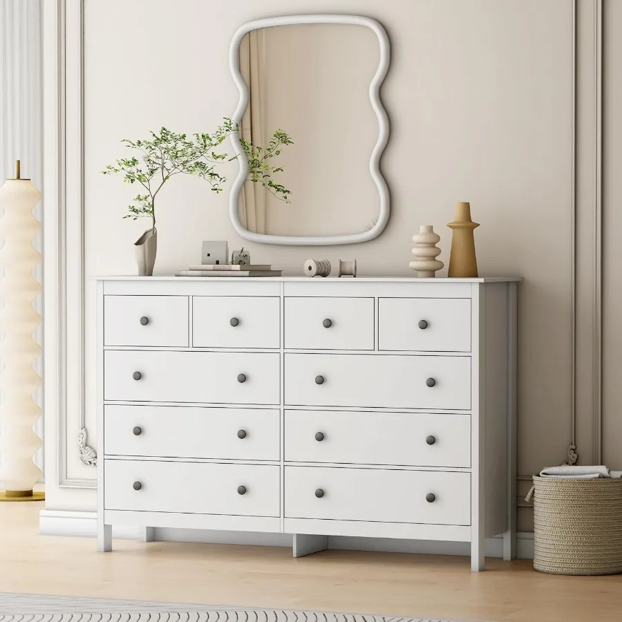 

10 Drawer Dresser 55 Modern White Dressers and Chests of Drawers 10 Drawer Wide Dressers for Bedroom Storage Solution with Ampl