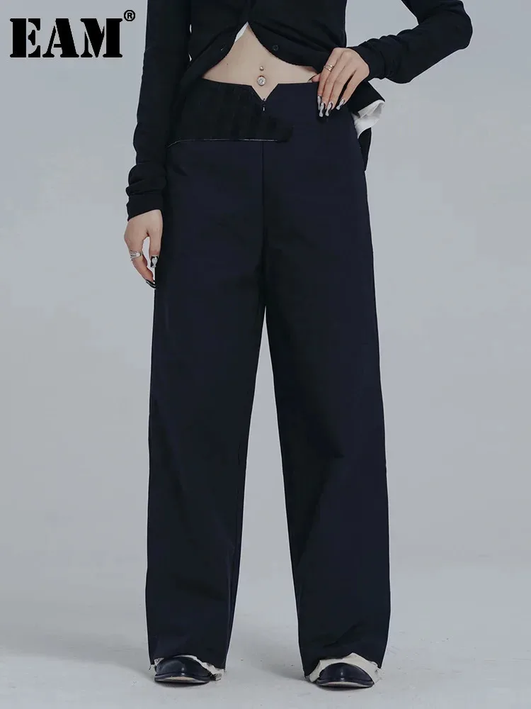 

[EAM] High Waist Black Spliced Color-block Long Pants New Loose Fit Trousers Women Fashion Tide Spring Autumn 2024 1DF0720