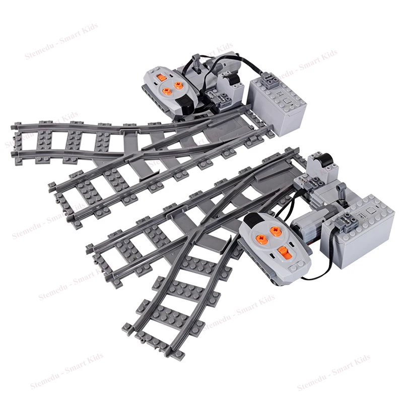 MOC City Train Straight Curve Track Rail Crossing Tracks Set Stud Gap Triple Switch Baksteen Bouwstenen Technisch Switch Point