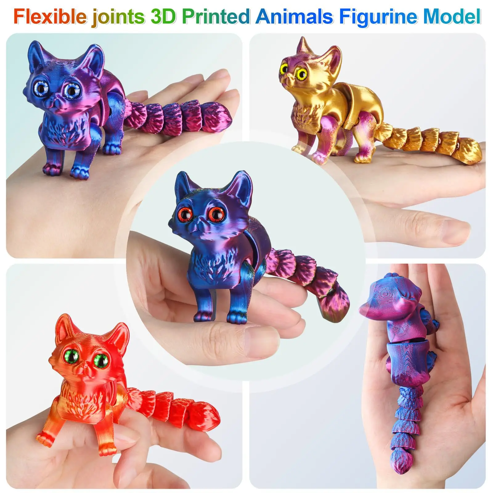 

3D Printed Kitten Creative Movable Cartoon Cat Fidget toys Figurines 3D Printed Toys Home Decor Desktop Ornament for Kids Gift