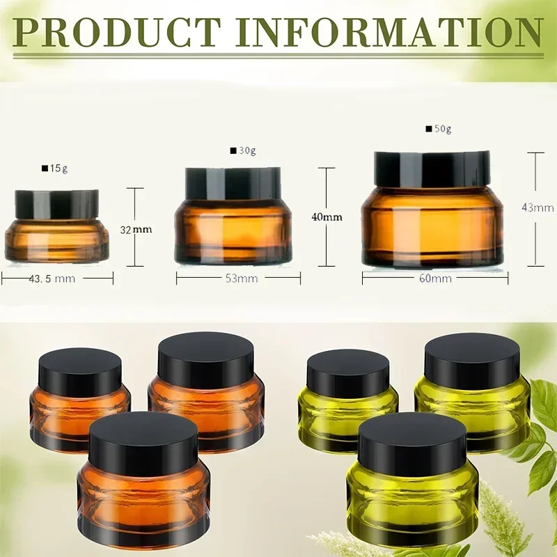 1pcs 15g30g50g Glass Cosmetic Jars with Inner Liner Round Empty Travel Refillable Bottles Sample Body Skincare Lotion Containers