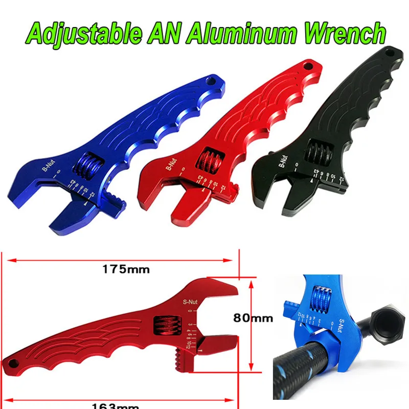 ZG Universal Adjustable Aluminum AN Wrench Hose Fitting Tool Blue Red Black AN3‑AN12 Spanner for Hose End Fitting Adapters