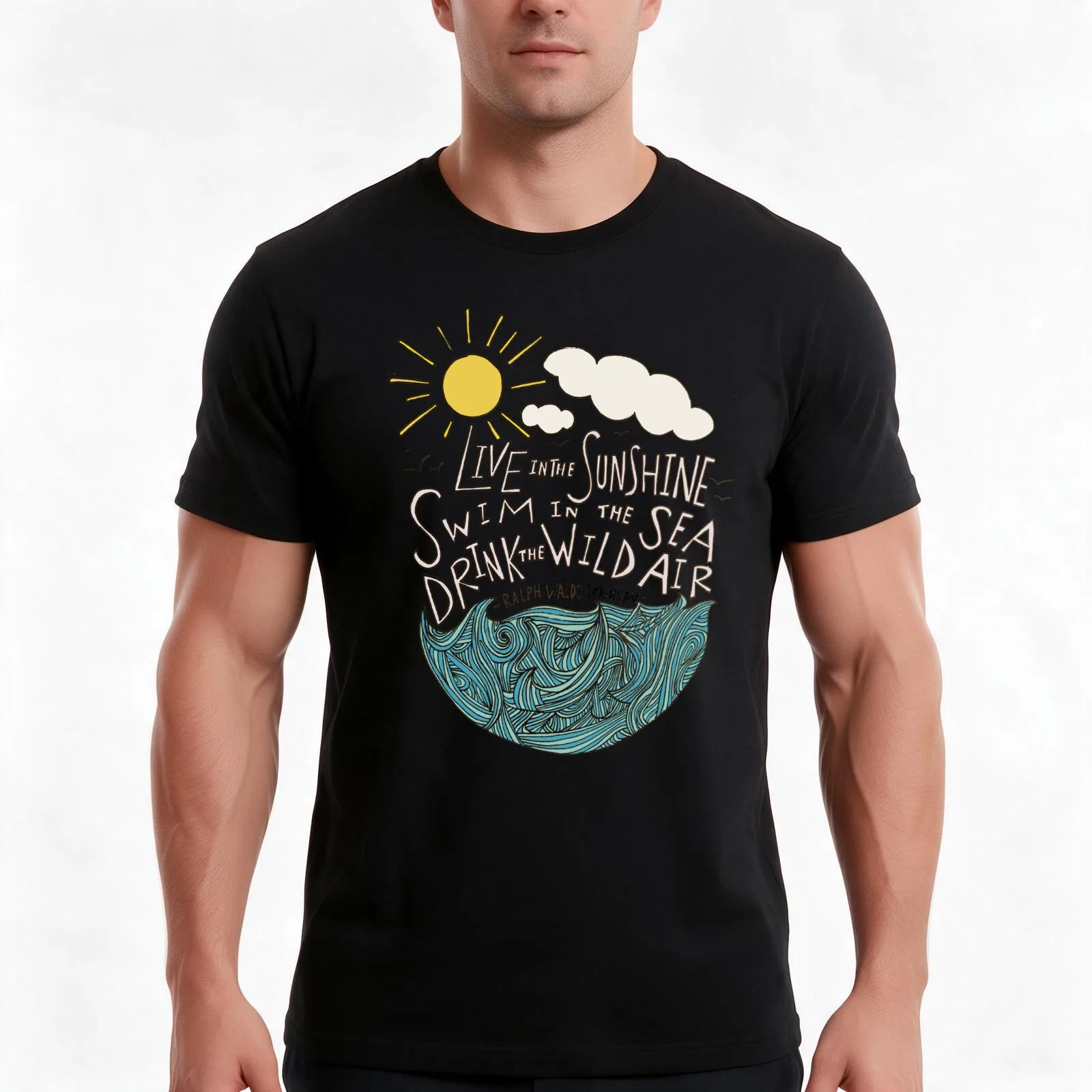 Emerson: Live in the Sunshine T-Shirt, Summer Casual Cotton Tee, Oversized Streetwear Tops, Vintage Graphic Print, 100% Cotton