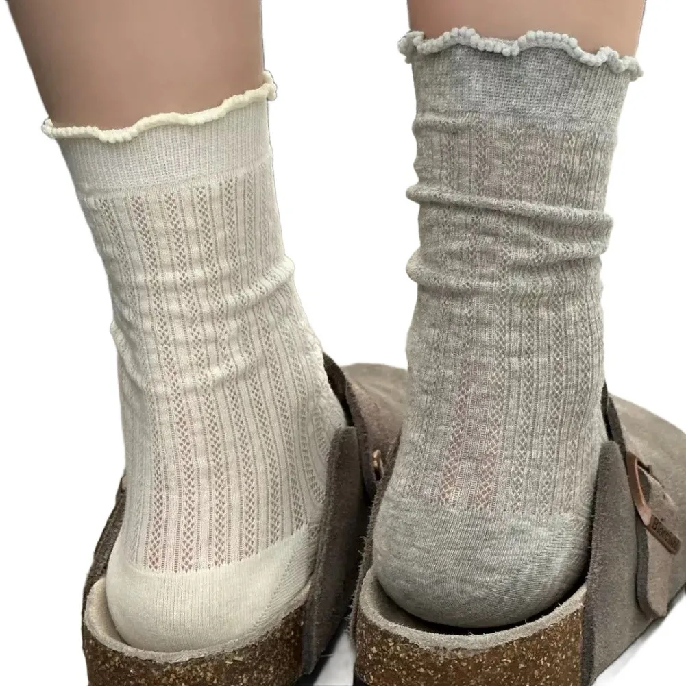 Fashion Style Hollow Mesh Mid Calf Socks For Women Quick Drying Breathable Thin Female Stocking Summer Socks