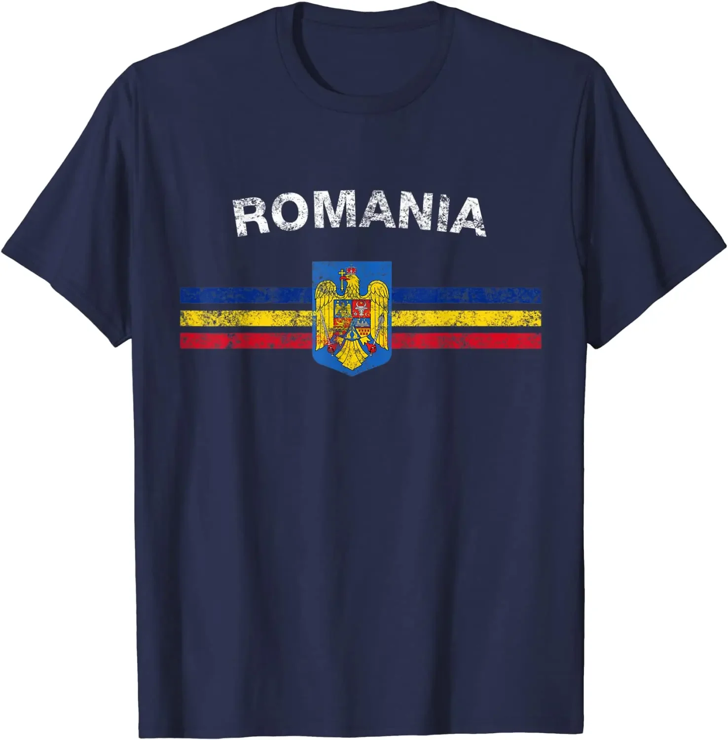 Romanian Emblem & Romania Flag Men T-Shirt Short Sleeve Casual Cotton O-Neck Summer Shirt