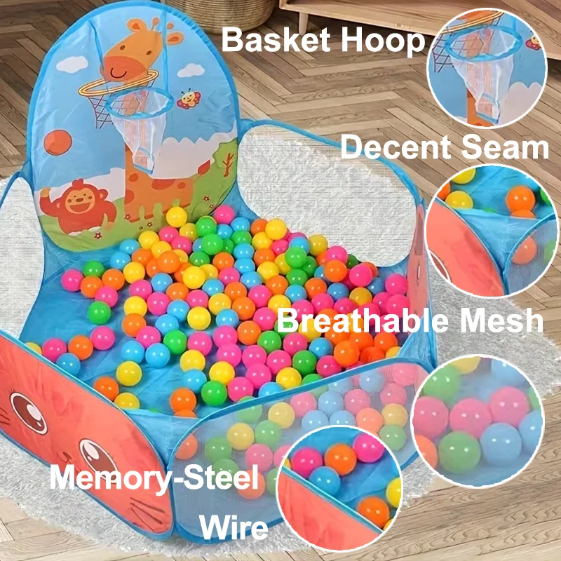 120 cm Kinder-Ballbecken mit Basketballkorb, tragbar, faltbar, Kinder-Laufstall, Spielplatz, Zelt, Baby, drinnen und draußen, Sport, Bildung
