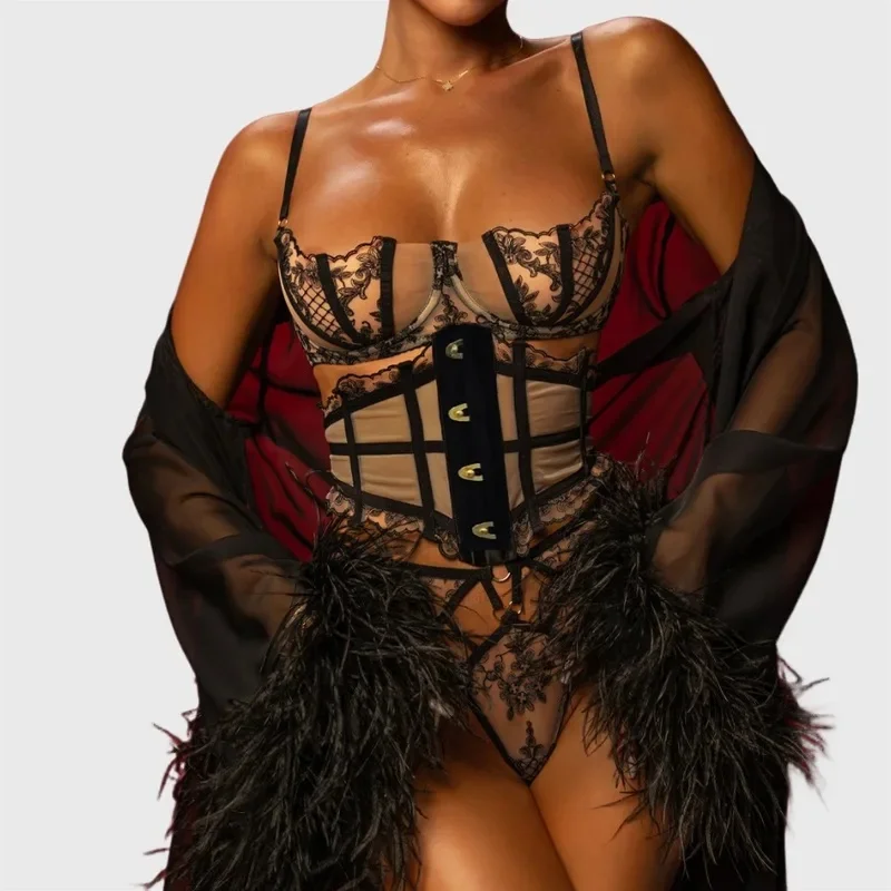 Premium Women's Lingerie Sets Sexy Bra Belt Brief 3PC Exclusive Corset Waist Cutout Women Underwear Sensual Intimates
