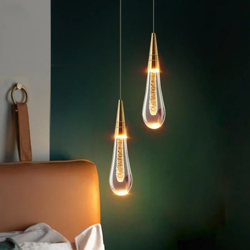 

Led Nordic light luxury crystal chandelier creative bedroom modern simple personality water droplets
