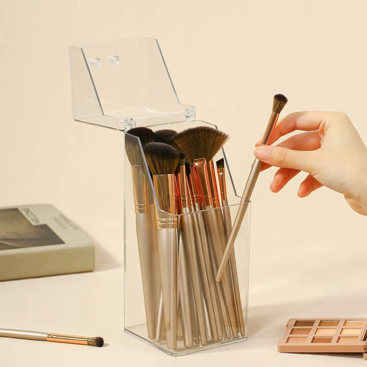 

Makeup brush storage box, simple transparent eyebrow pencil storage rack, with dust cover, used for bathroom and dressing table