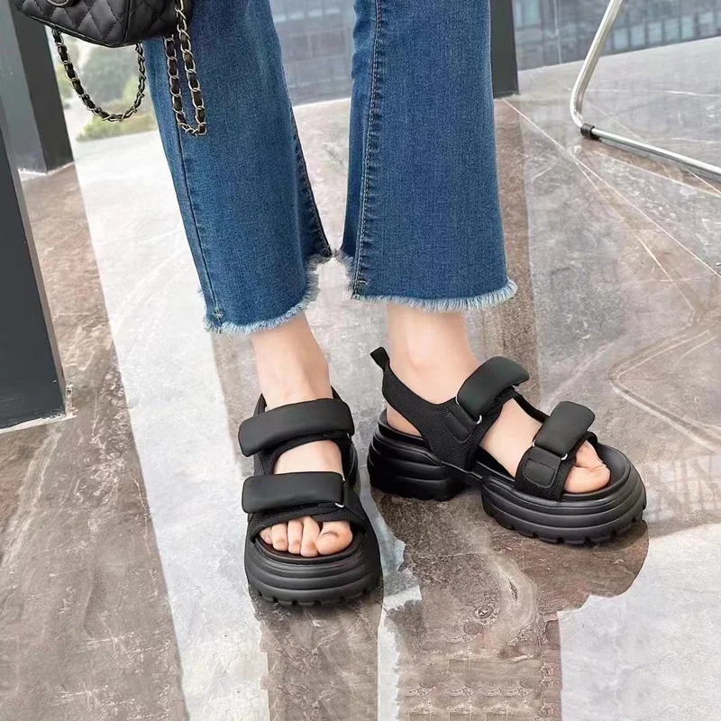 Casual Fairy Wind Women Sandals Summer New Thick Sole Simple All-match Sports Beach Shoes Solid Color Exquisite Outdoor Sandals