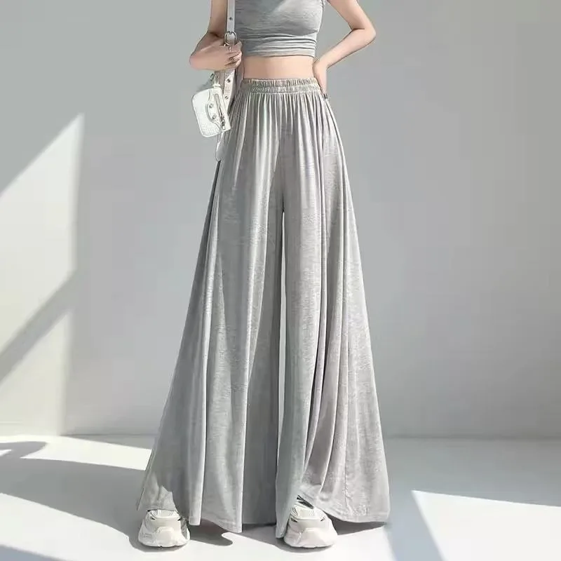 Modal High Waist Draped Wide Leg Palazzo Pants Women Thin Cool Casual Culottes For Summer