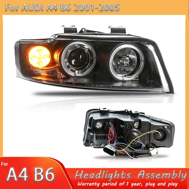 

Светодиодные фары, передние фары, комплект светодиодных фар для Audi A4 B6 2001, 2002, 2003, 2004, 2005 годов выпуска, ксеноновые фары