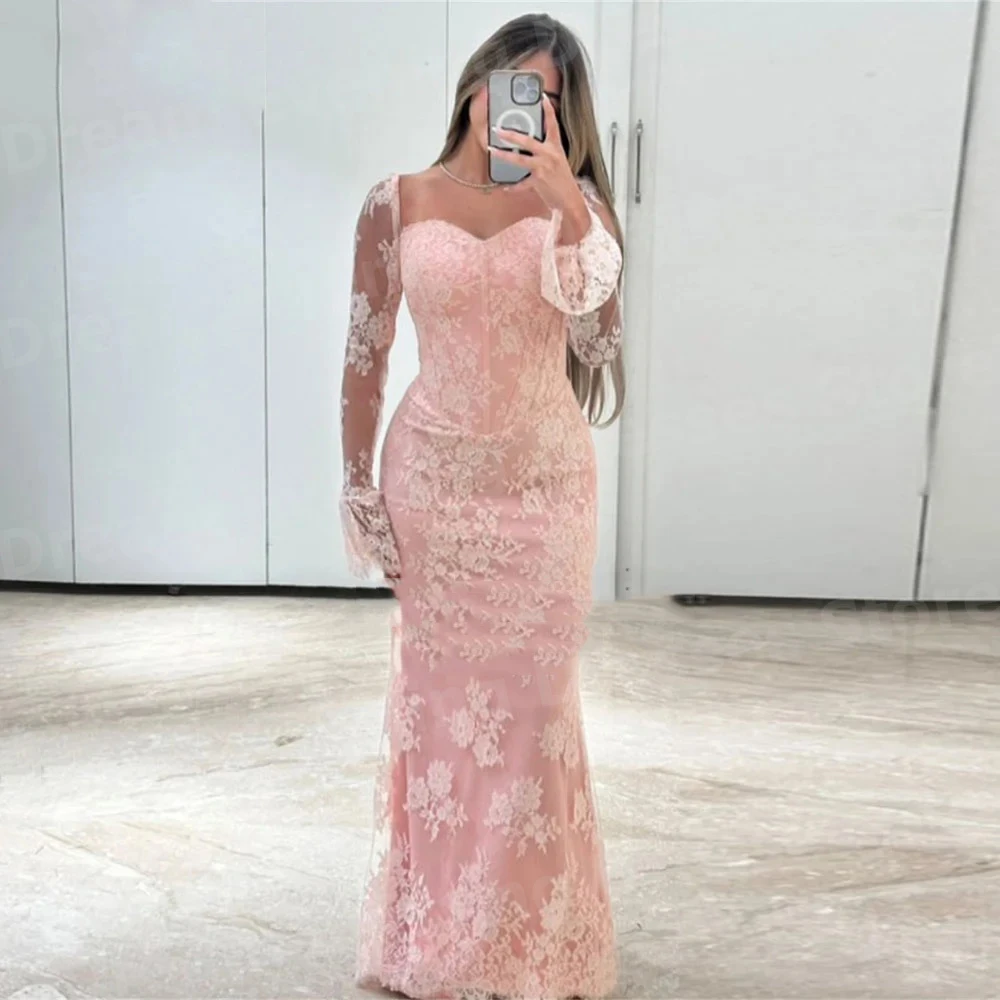 

Exquisite Sexy Mermaid Women's Evening Dresses Customized Sweetheart Lace Prom Gowns Long Sleeve Vestidos Para Mujer Elegantes