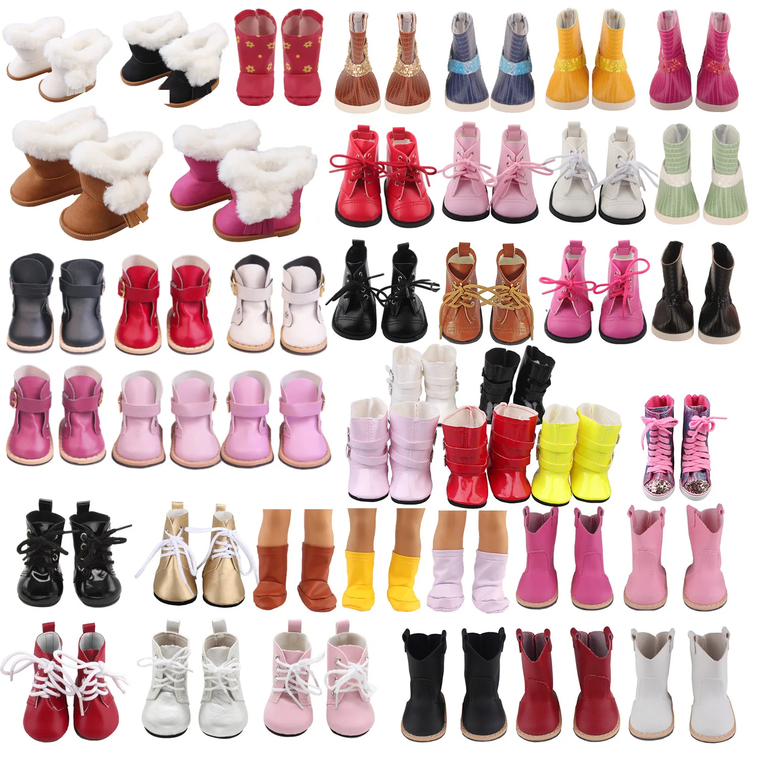 7Cm Doll Boots Pink Leather Cloth Denim Shoes Sneakers Fit 18 Inch American Doll&43cm Baby New Born Doll Girl`s Accessories Toy